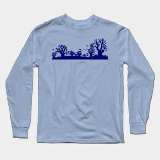 Baobab Trees Silhouette Blue Long Sleeve T-Shirt